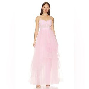 BCBGMAXAZRIA Corset Tiered Gown in Pink Rose